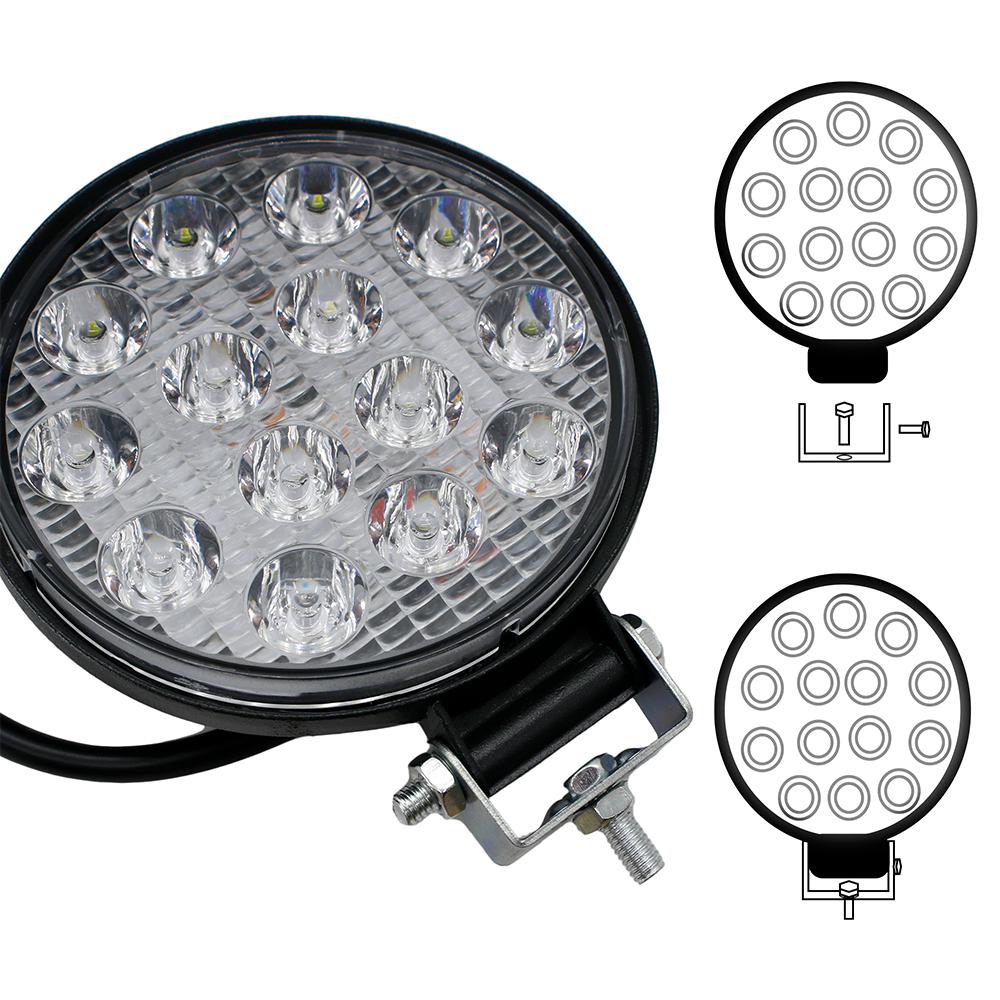Kit 2 Milhas Redondas 14 Leds 42W 12V/24v  Off-Road Cor Branca (6000-6500K)